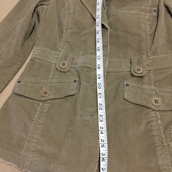 TRIPLE FIVE SOUL MAPLE LEAF BEIGE DISTRESSED DETAILING CORDUROY BLAZER SIZE XS - Picture 9 of 11